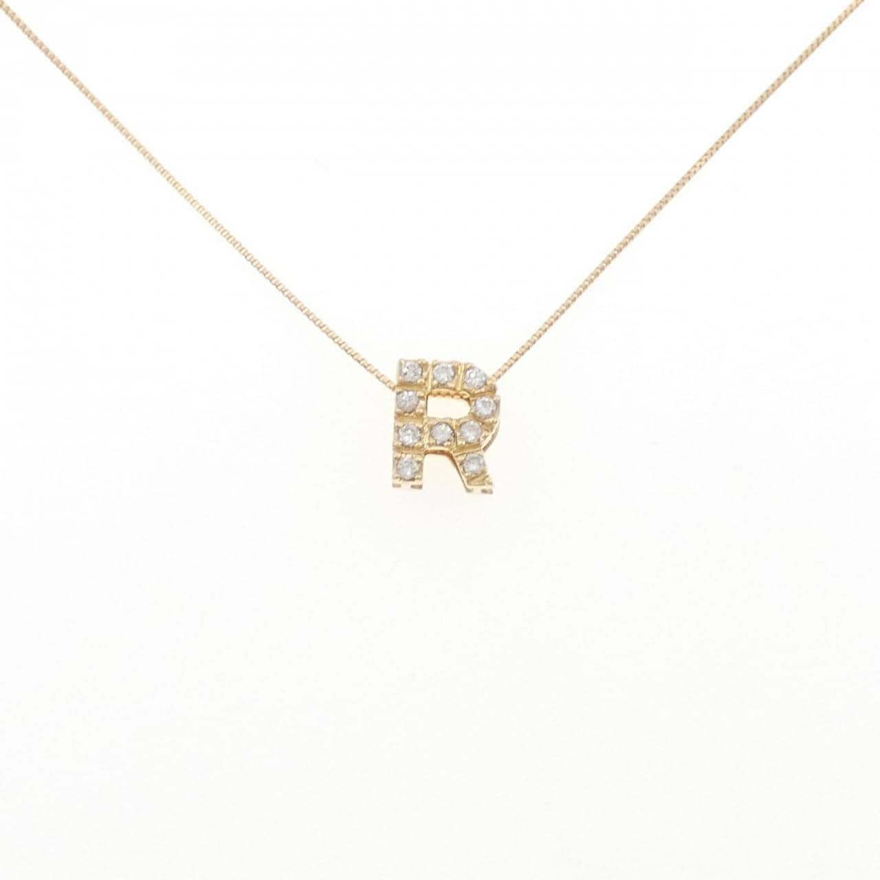 K18YG Initial R Diamond Necklace 0.13CT