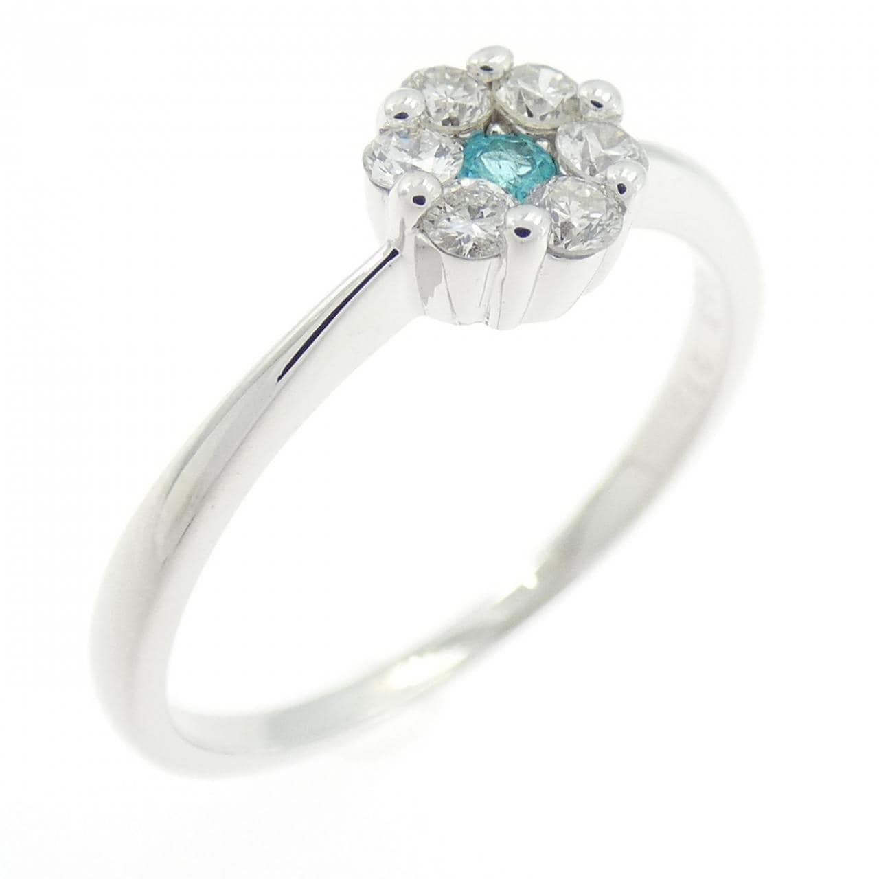 K18WG フラワー トルマリン リング 0.03CT