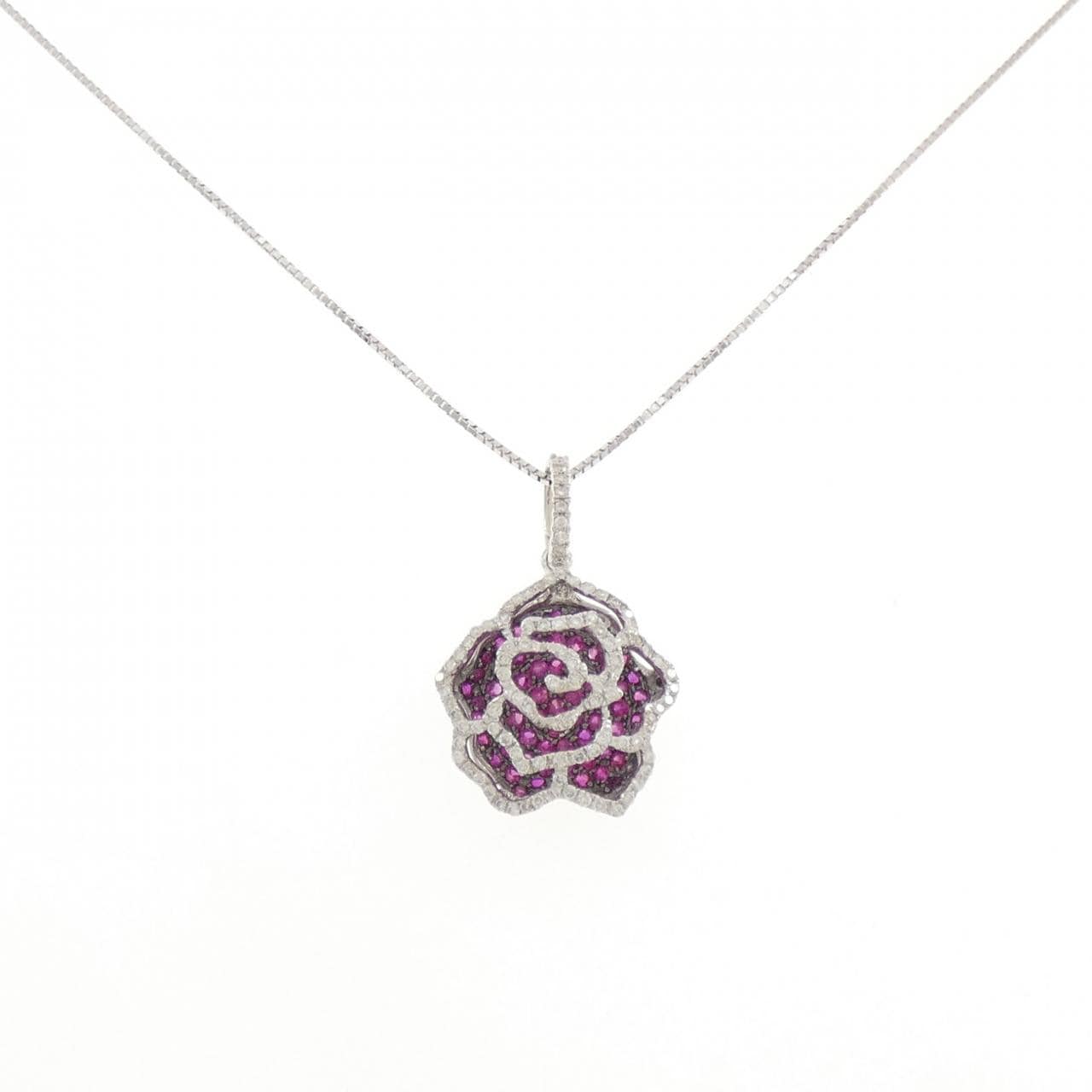 K18WG/K18BG ローズ ルビー ネックレス 0.70CT