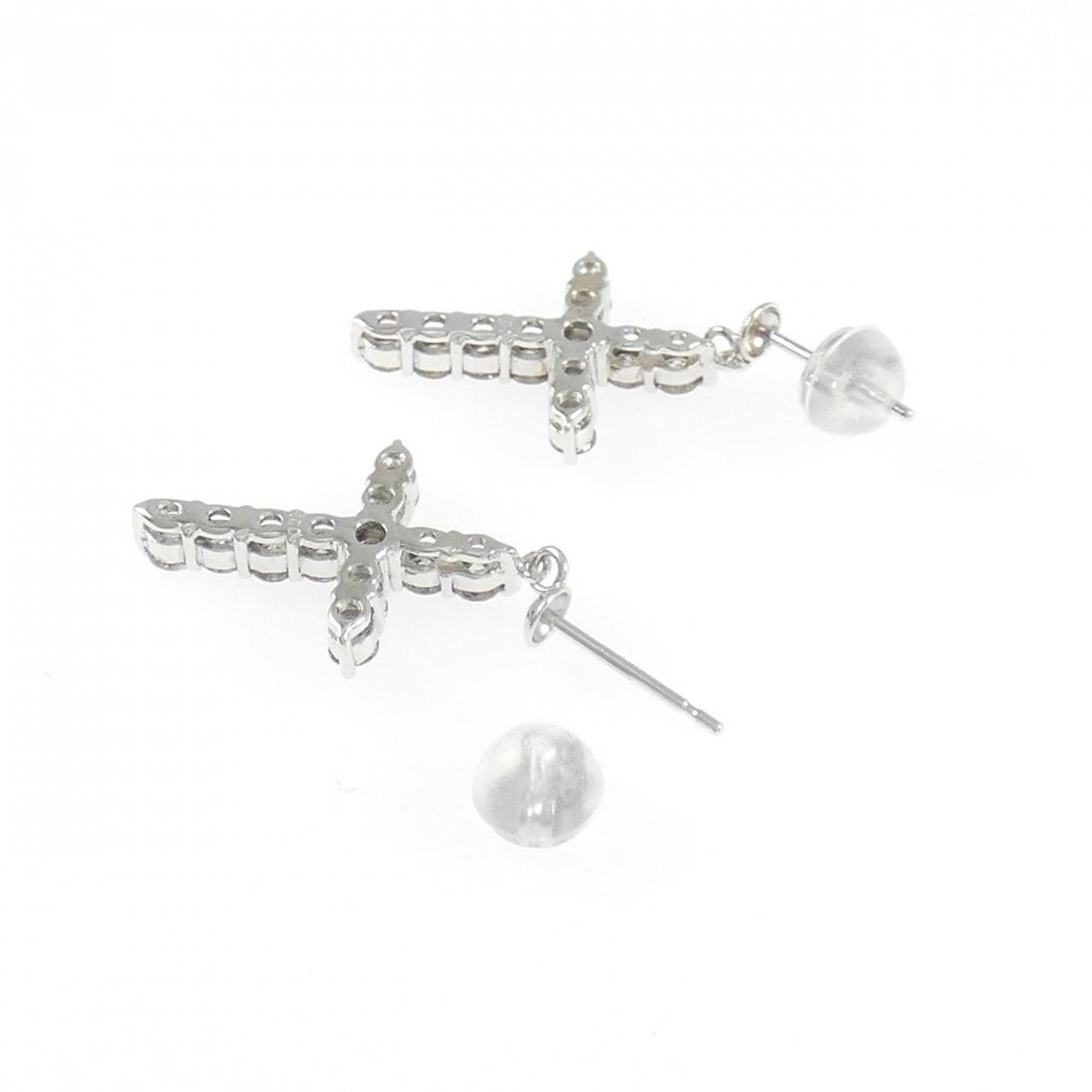 K18WG クロス ダイヤモンド ピアス 1.00CT