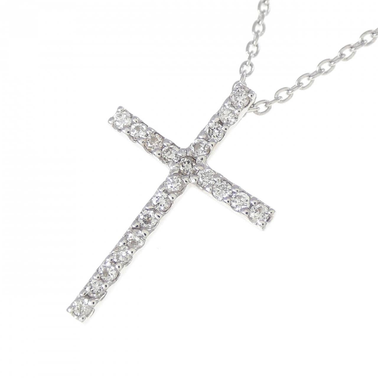 K18WG クロス ダイヤモンド ネックレス 0.16CT