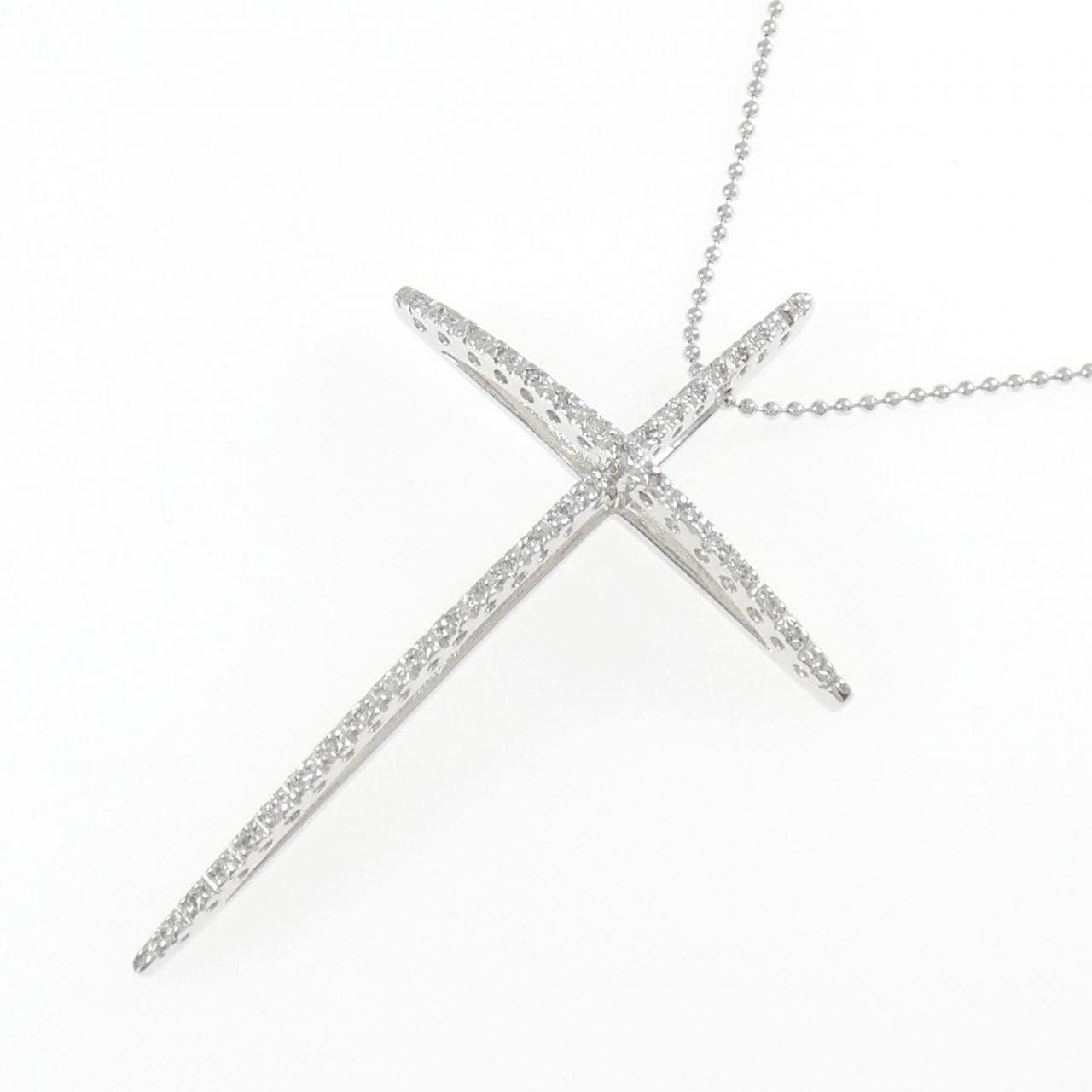 K18WG クロス ダイヤモンド ネックレス 0.20CT