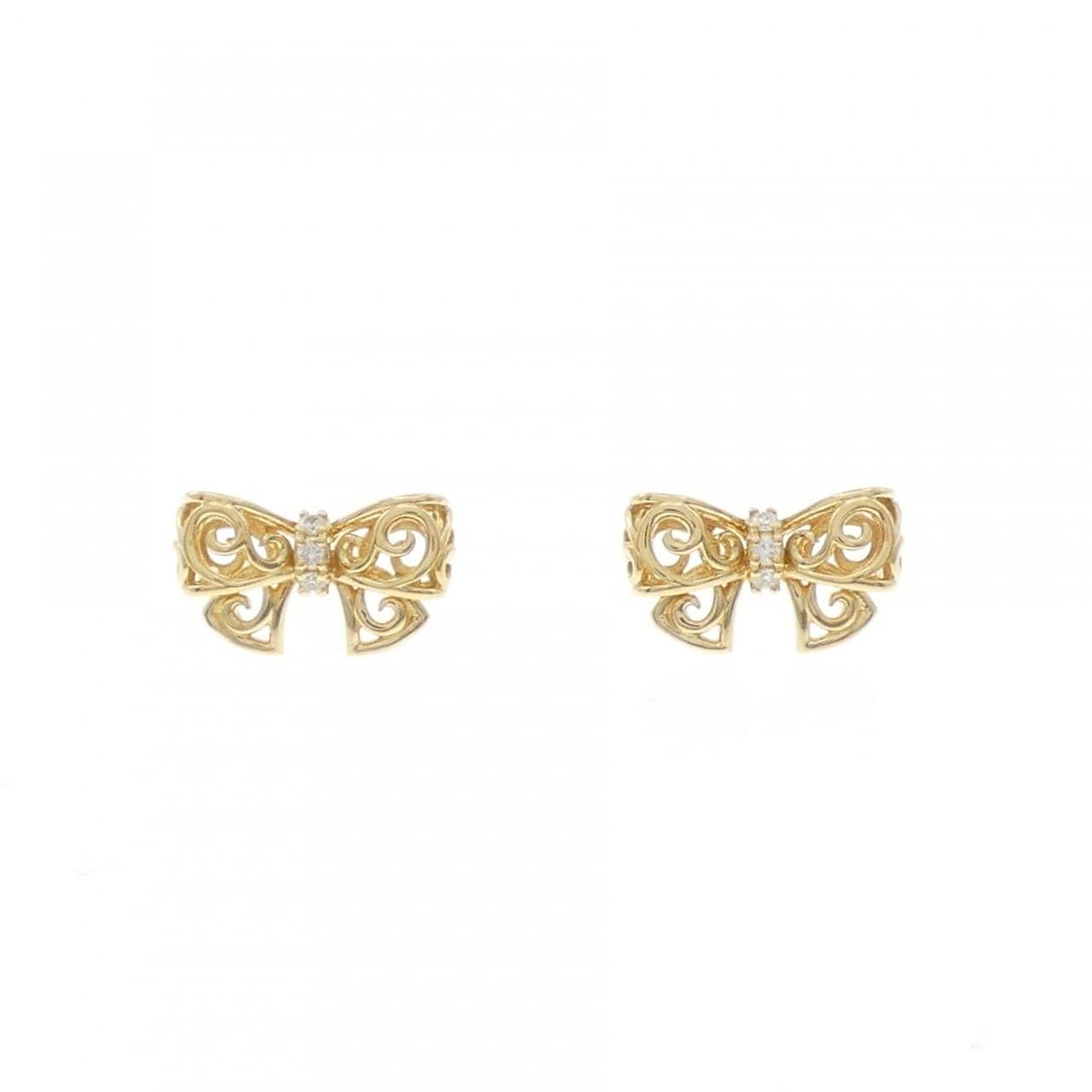 ポンテヴェキオ リボン ダイヤモンド ピアス 0.04CT