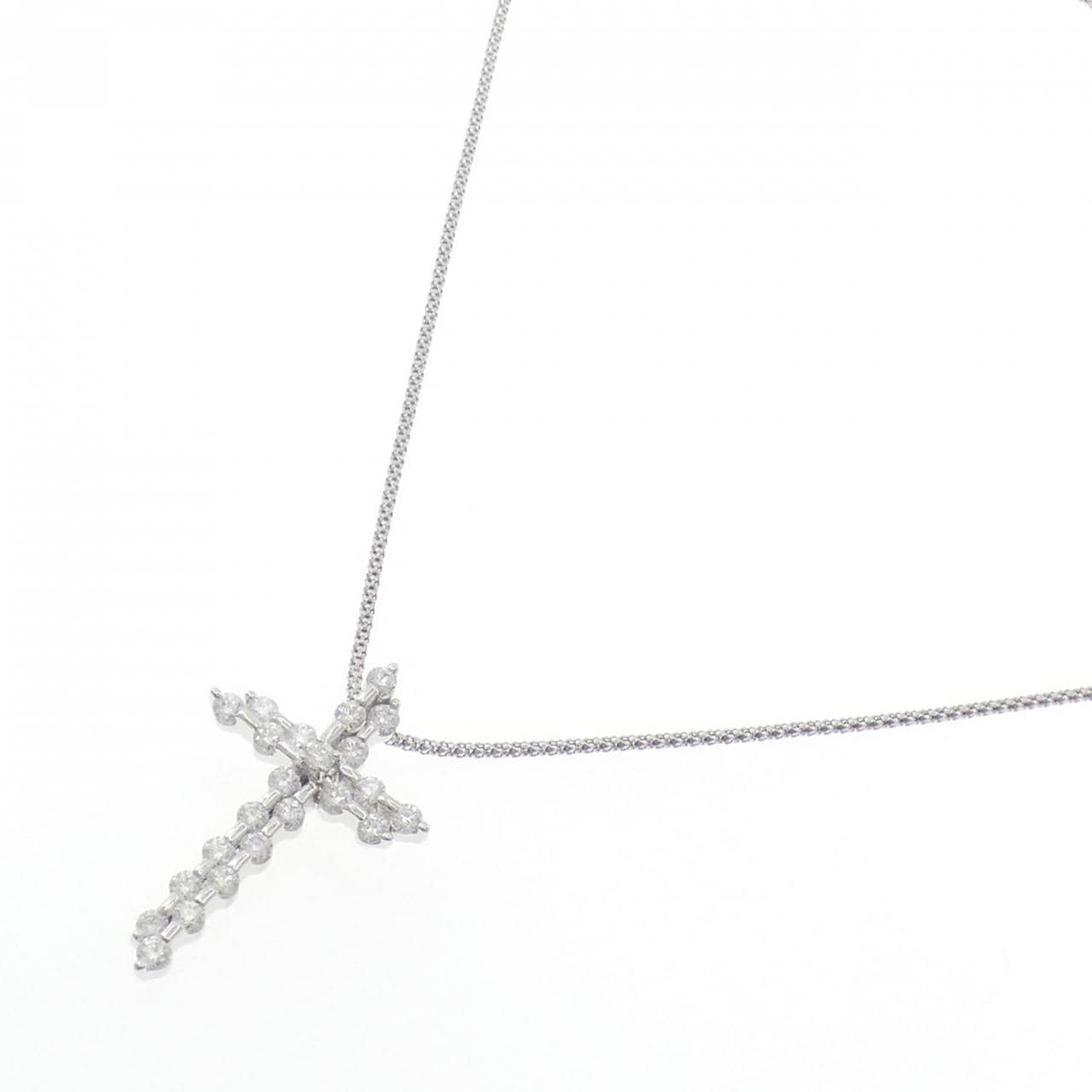 K18WG クロス ダイヤモンド ネックレス 1.12CT
