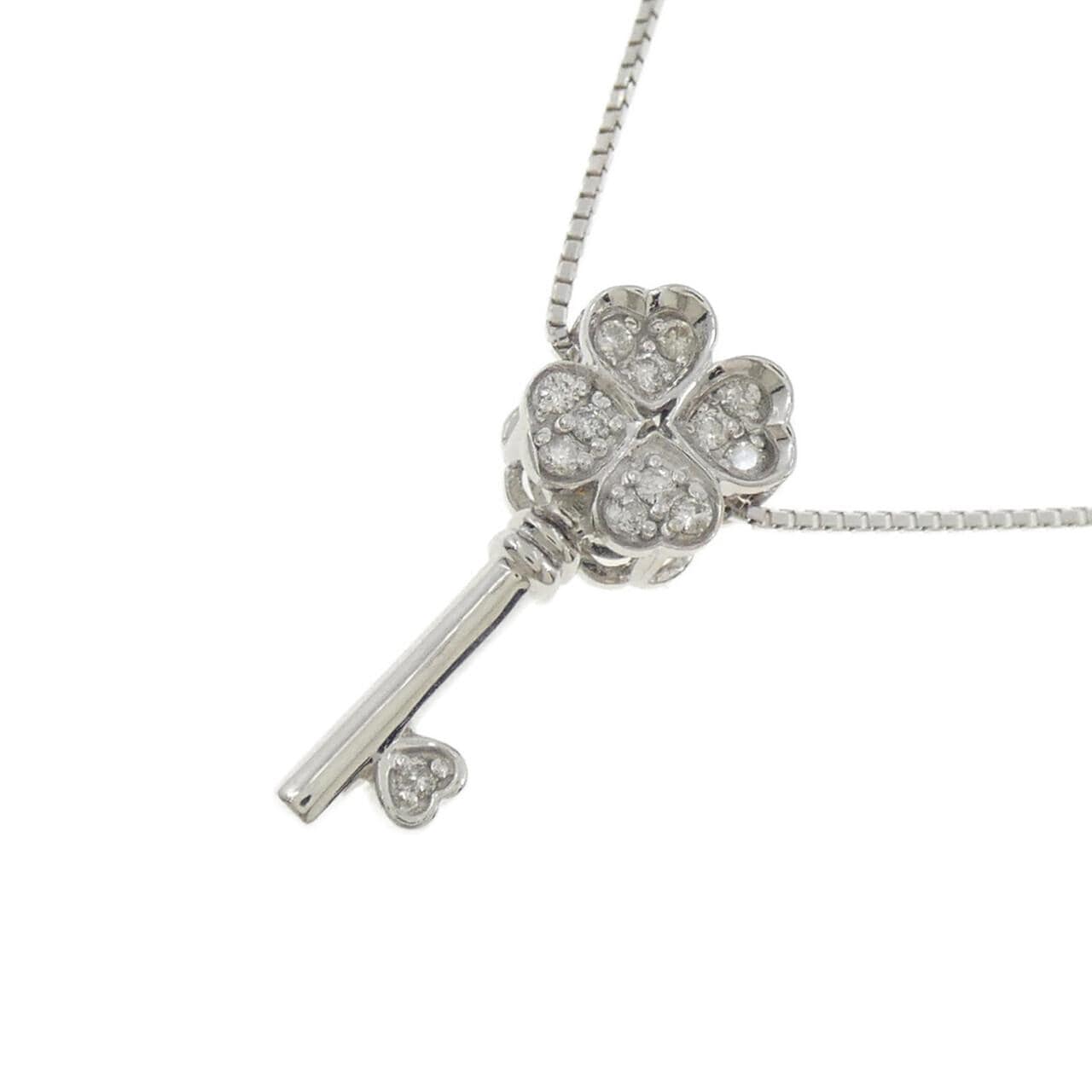 K18WG クローバー×キー ダイヤモンド ネックレス 0.06CT