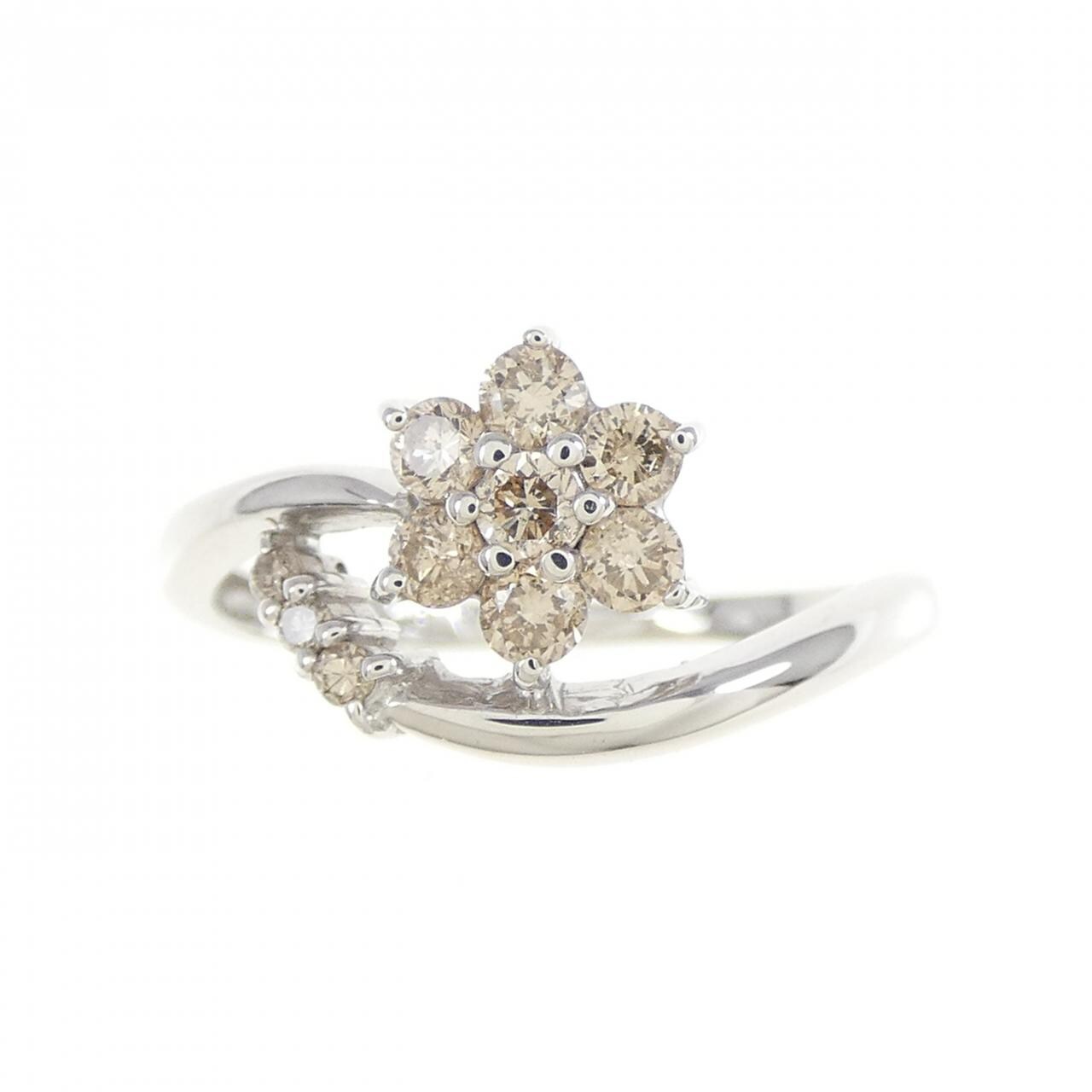K18WG フラワー ダイヤモンド リング 0.3CT