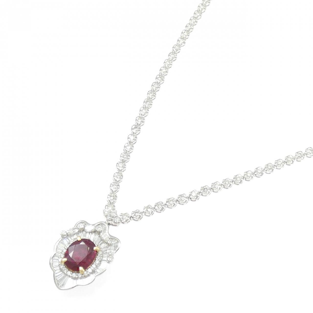 PT900/K18YG ルビー ネックレス 3.08CT マダガスカル産