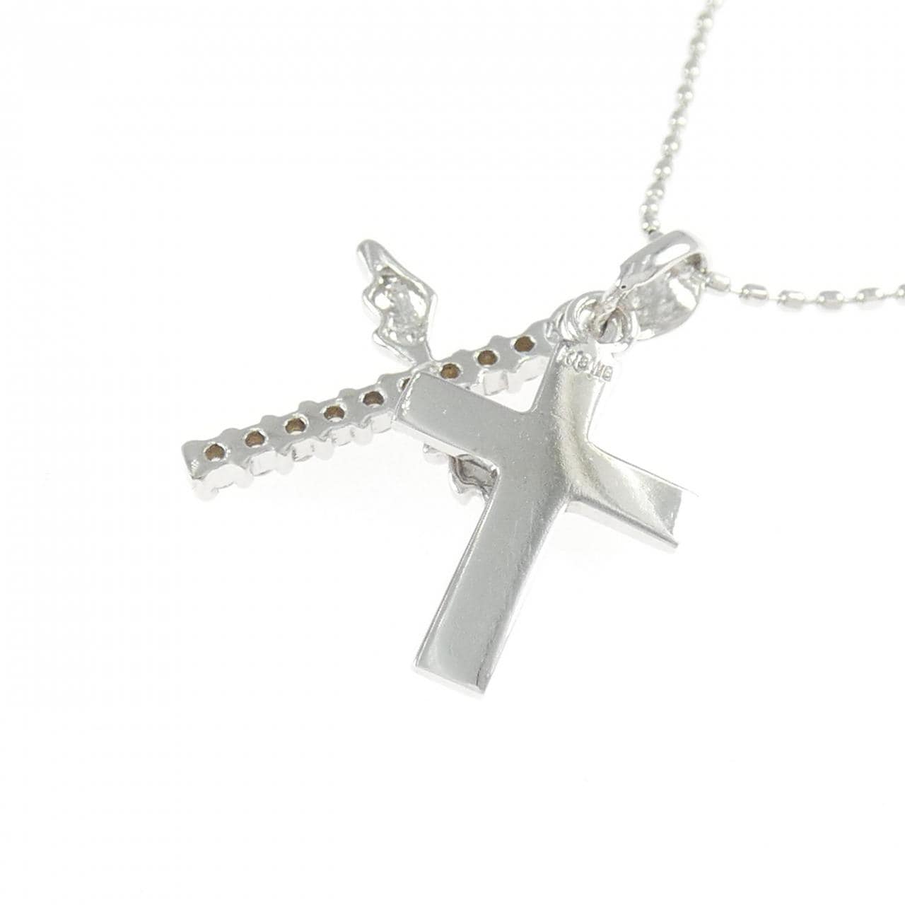 K18WG クロス×ウイング ダイヤモンド ネックレス 0.09CT