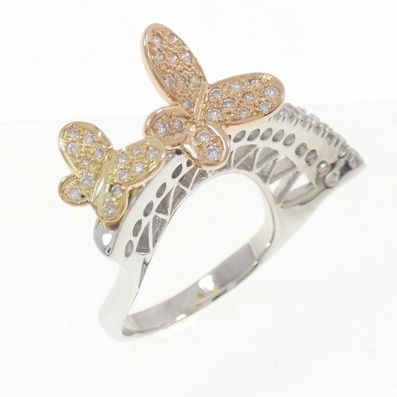 750スリーカラー バタフライ ダイヤモンド リング 0.50CT