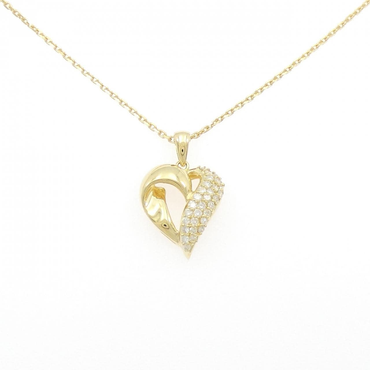 K18YG ハート パヴェ ダイヤモンド ネックレス 0.50CT