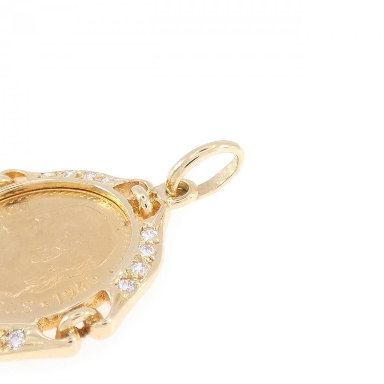 K18KTYG(枠) ダイヤモンド コイン ペンダント 0.14CT