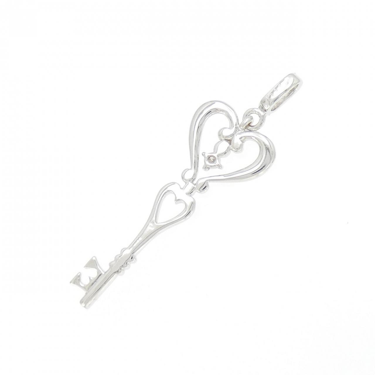 K18WG ハート×キー ダイヤモンド ペンダント 0.06CT