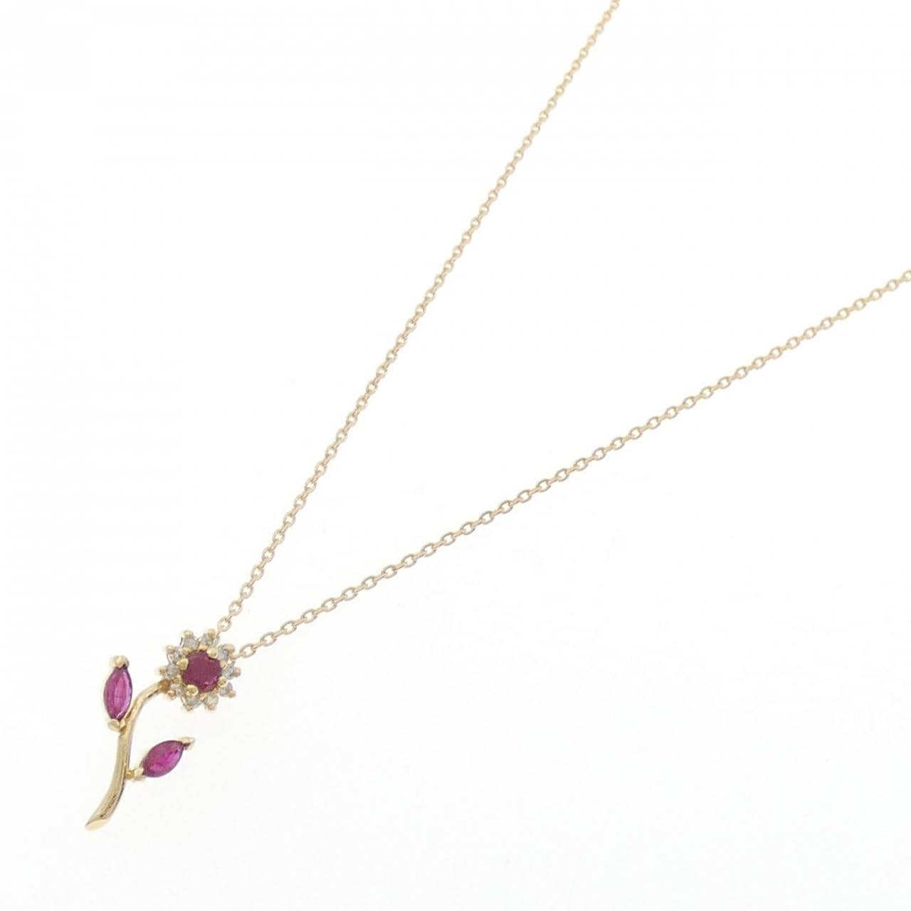 K18YG フラワー ルビー ネックレス 0.43CT