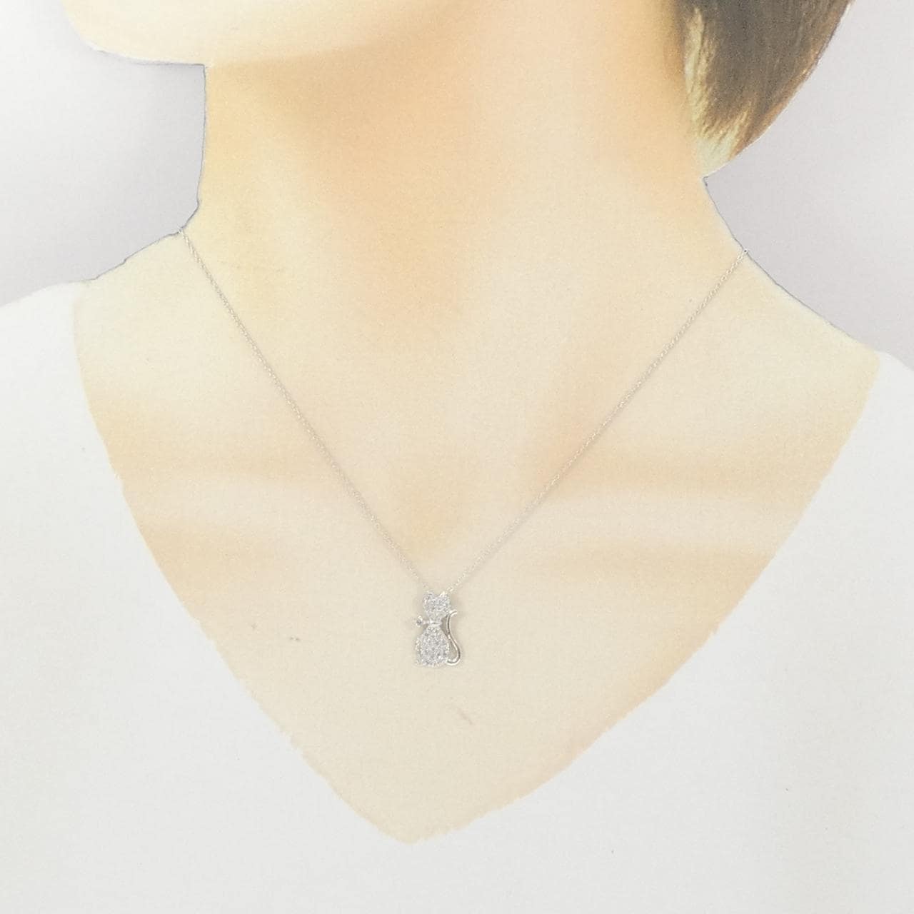 K18WG キャット パヴェ ダイヤモンド ネックレス 0.30CT