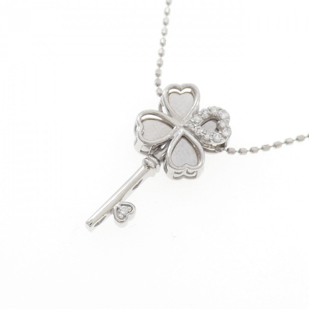 K18WG クローバー ダイヤモンド ネックレス 0.05CT 2WAY
