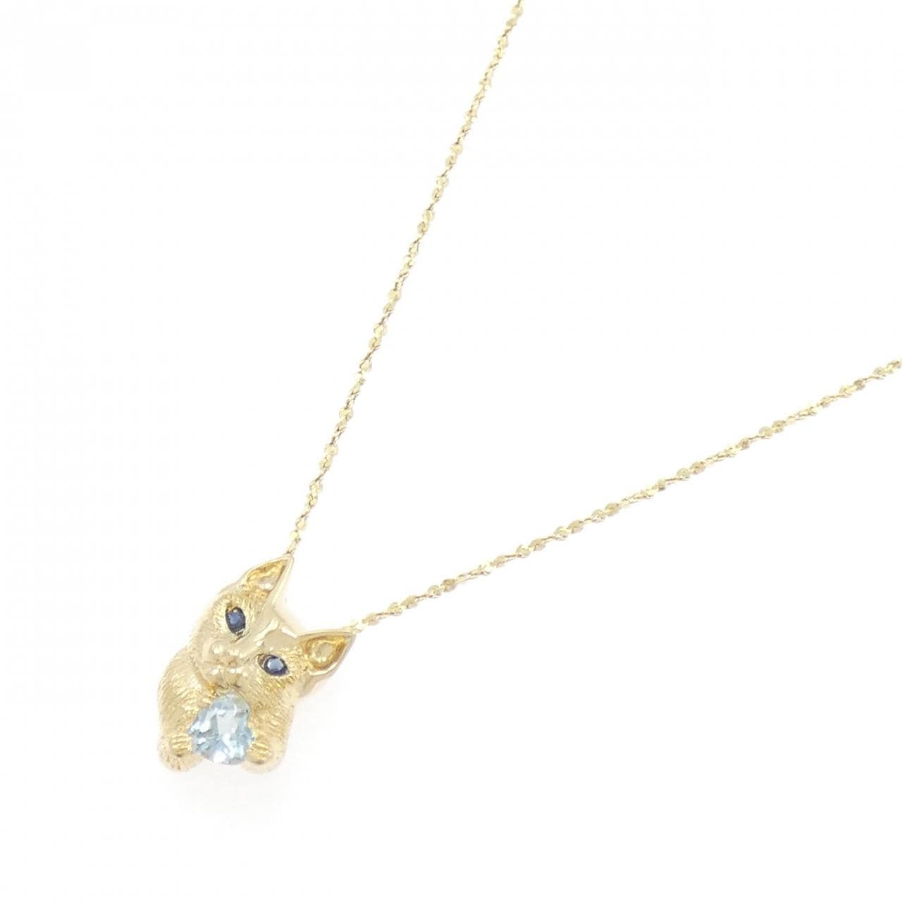 750YG キャット アクアマリン ネックレス