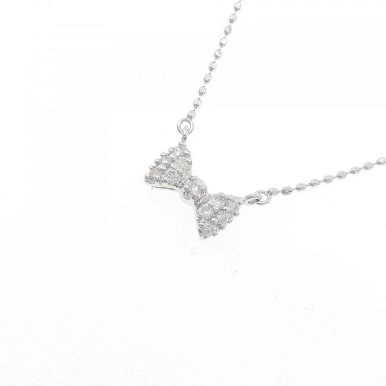 K10WG リボン ダイヤモンド ネックレス 0.10CT