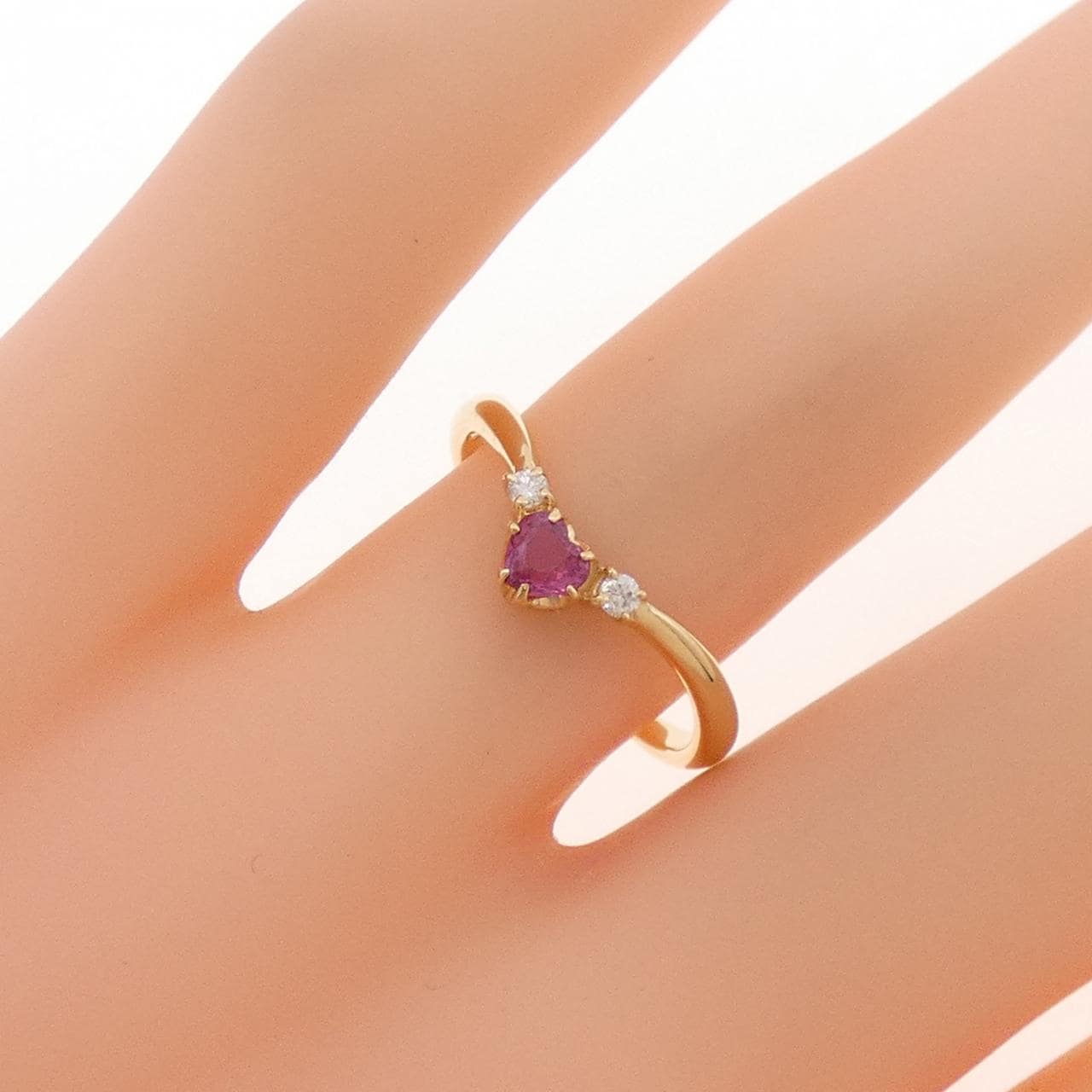 K18YG ハート ルビー リング