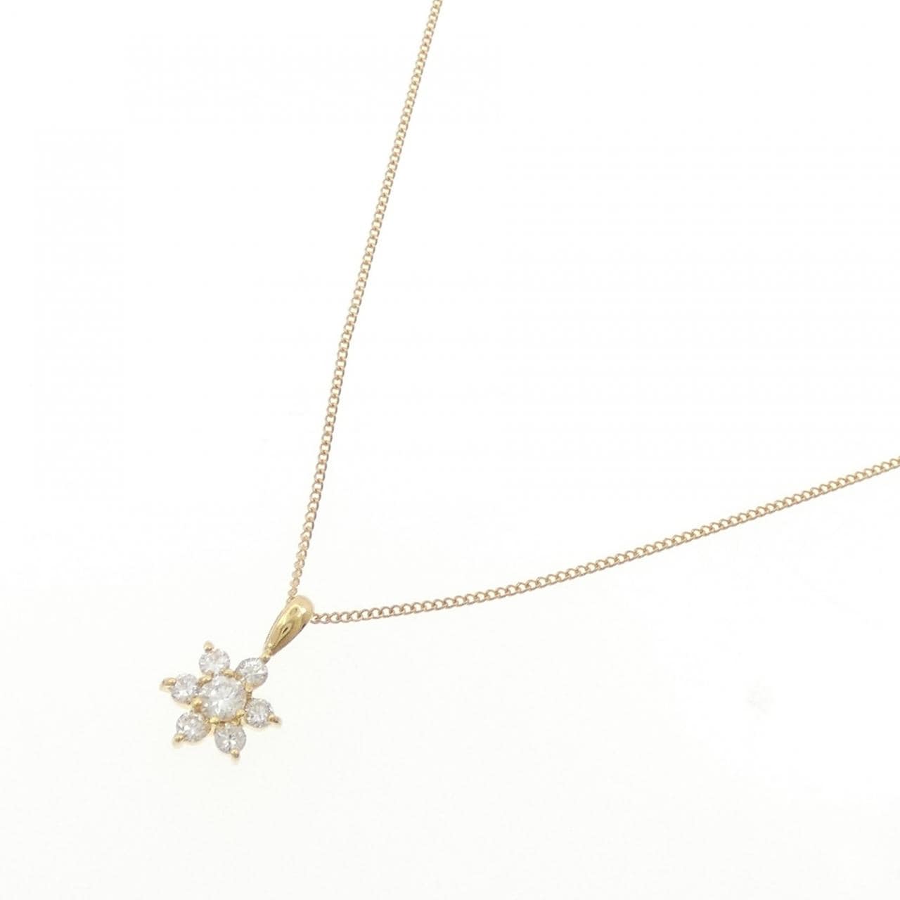 K18YG フラワー ダイヤモンド ネックレス 0.124CT
