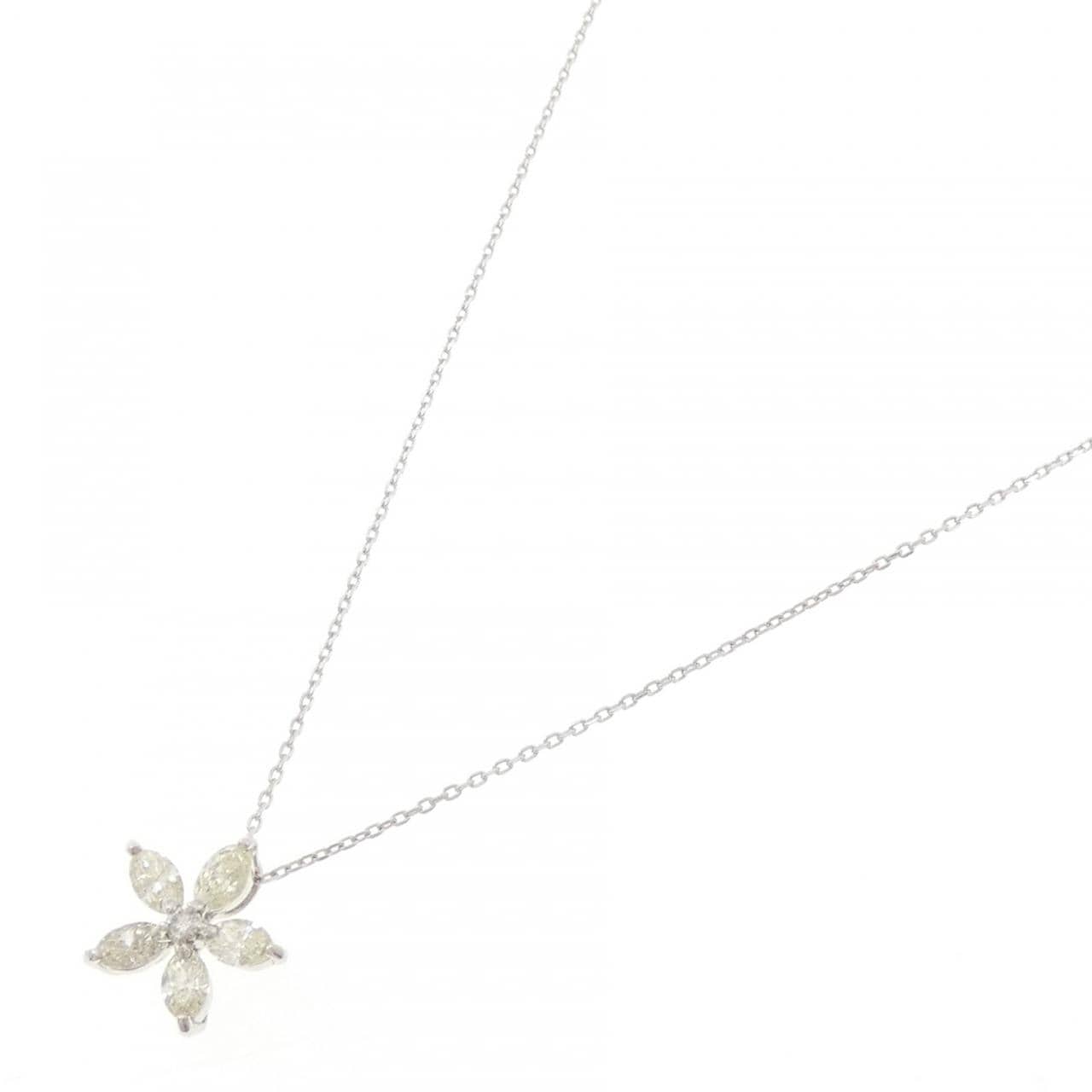 K18WG フラワー ダイヤモンド ネックレス 0.50CT