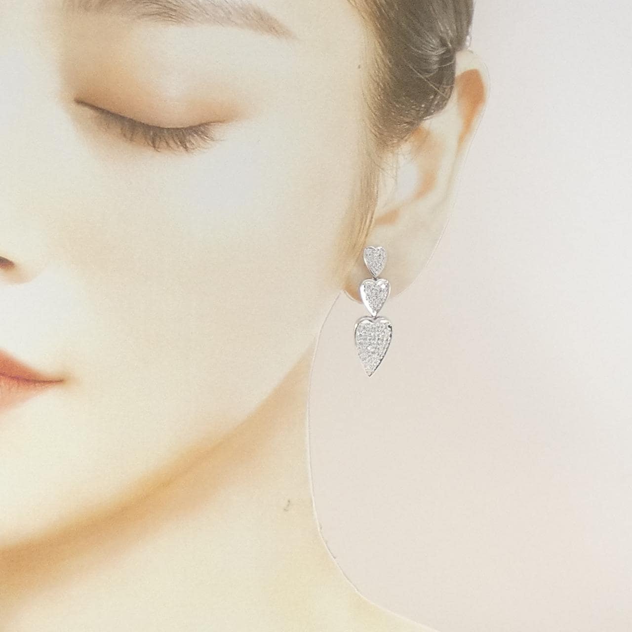 K14WG パヴェ ハート ダイヤモンド イヤリング 1.10CT