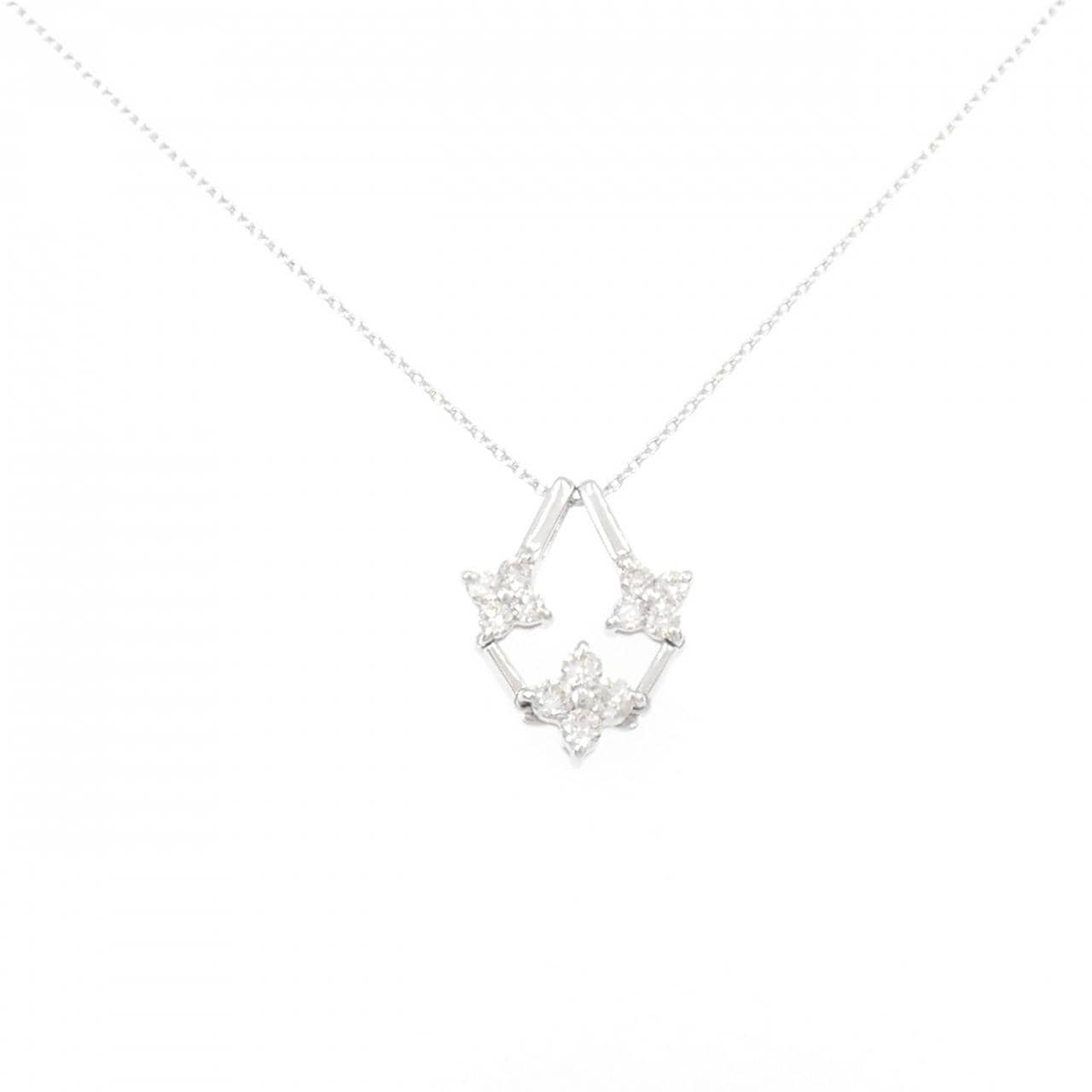 K18WG 2WAY フラワー ダイヤモンド ネックレス 0.50CT