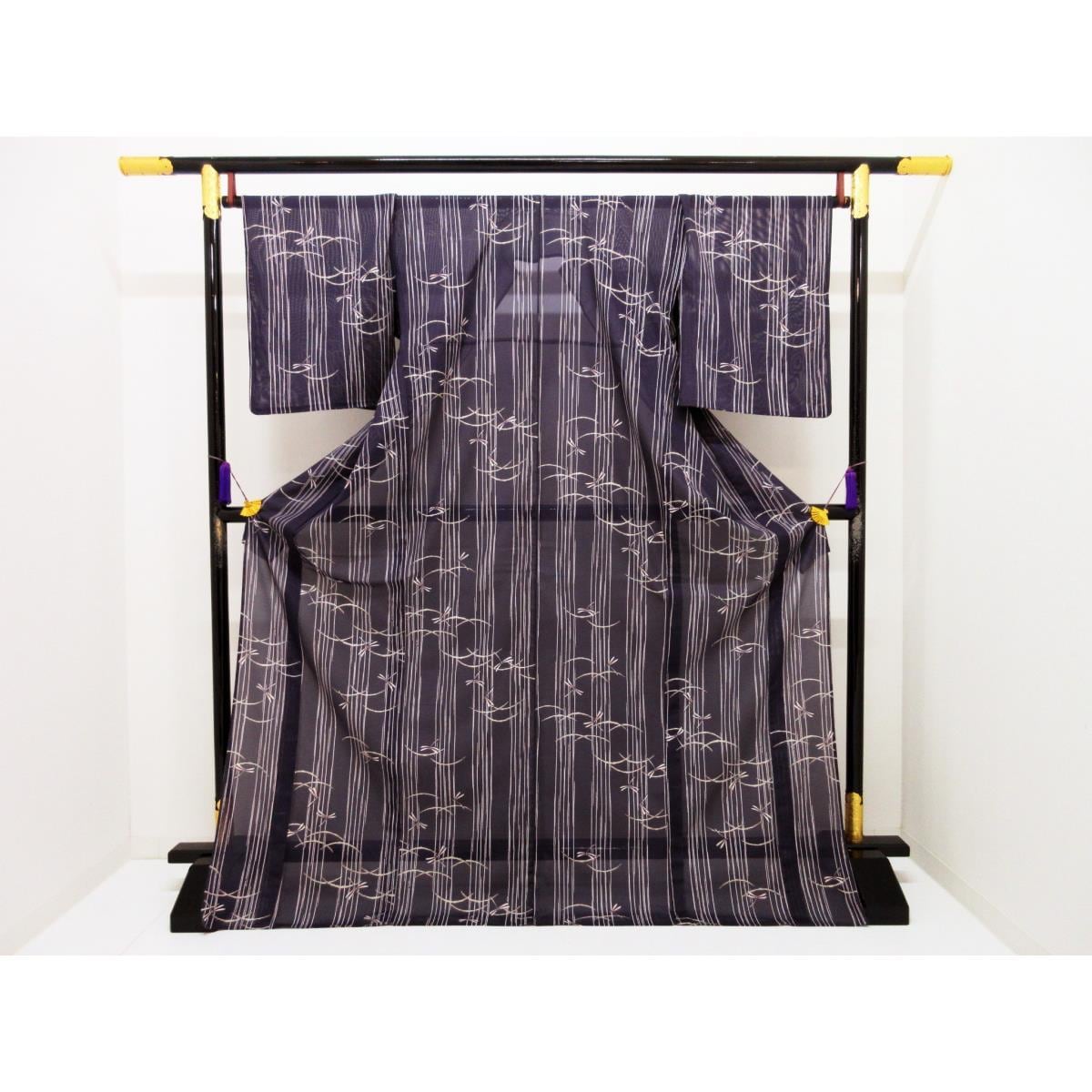 化繊　単衣　絽織小紋