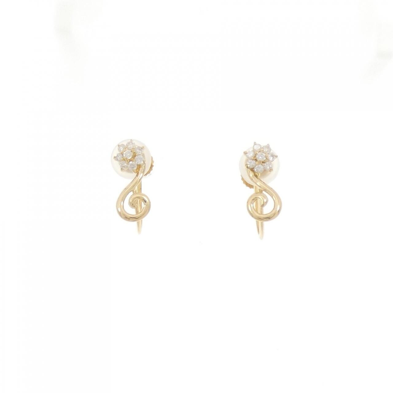 K18YG フラワー ダイヤモンド イヤリング 0.10CT