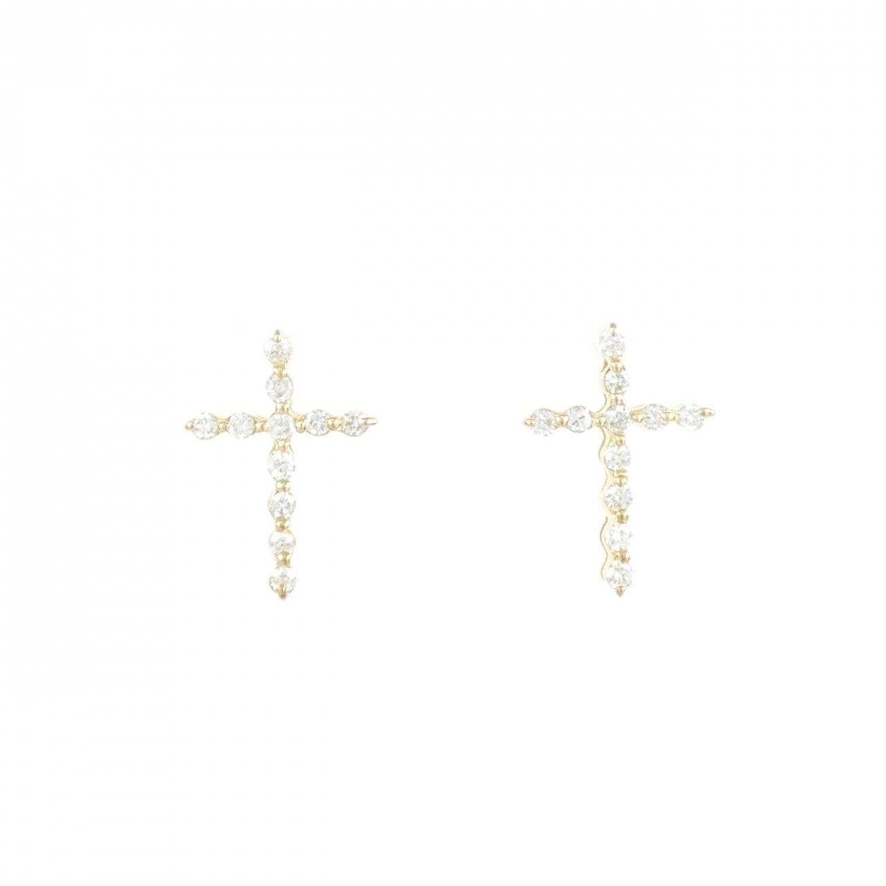 【リメイク】K18YG クロス ダイヤモンド ピアス 0.20CT