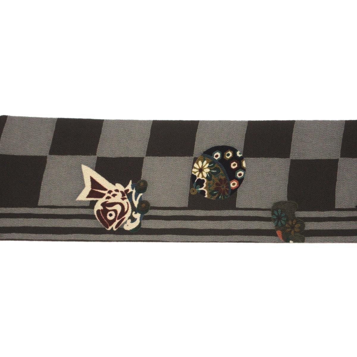 名古屋帯　ちりめん染帯　全通柄