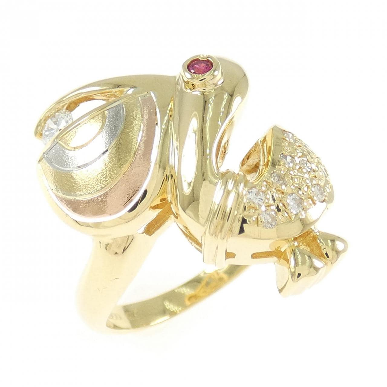 K18YG/PT900/K18PG Pelican Ruby Ring