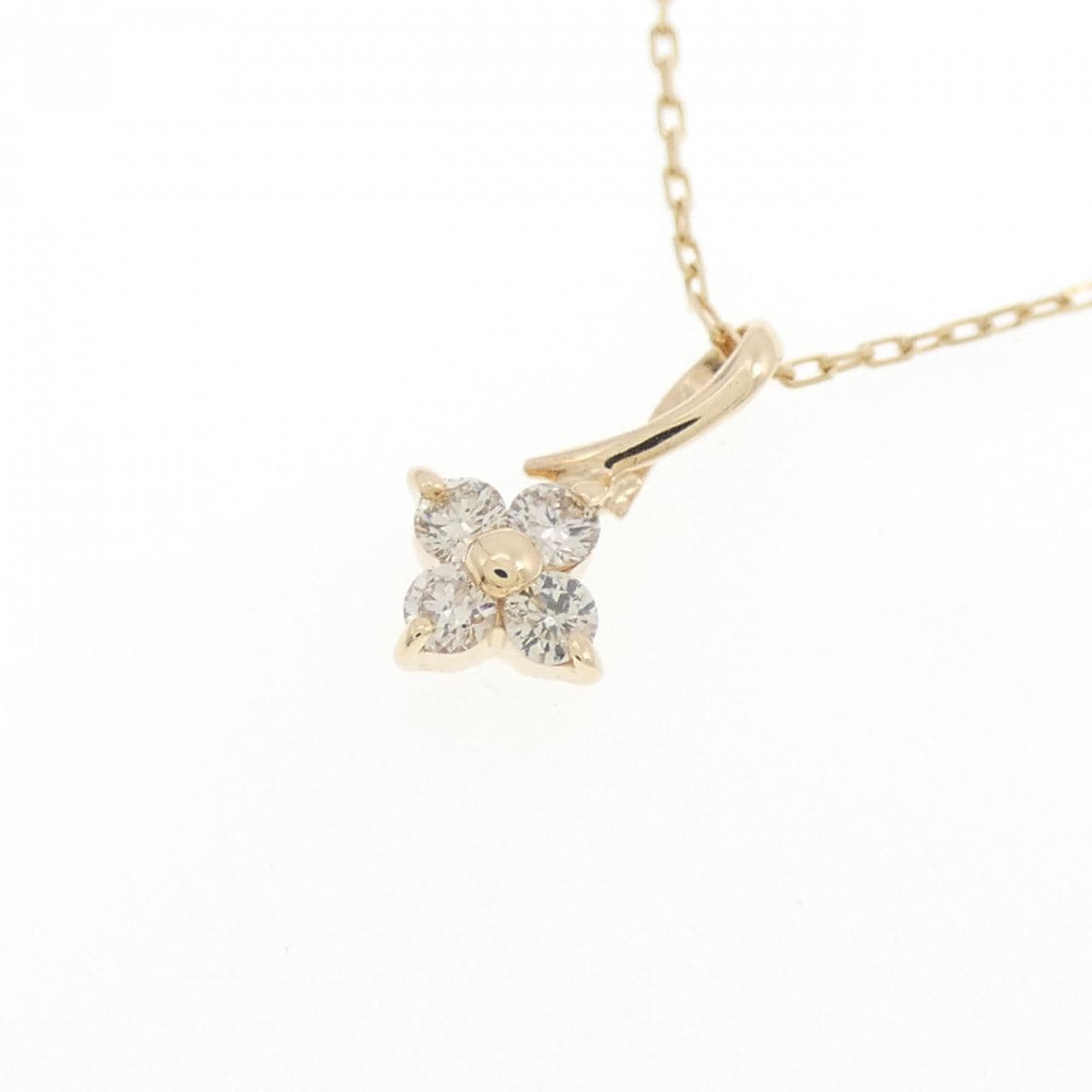 K10YG フラワー ダイヤモンド ネックレス 0.1CT