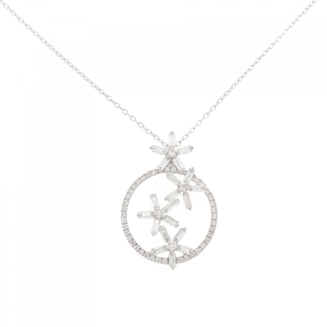 K18WG フラワー ダイヤモンド ネックレス 0.74CT
