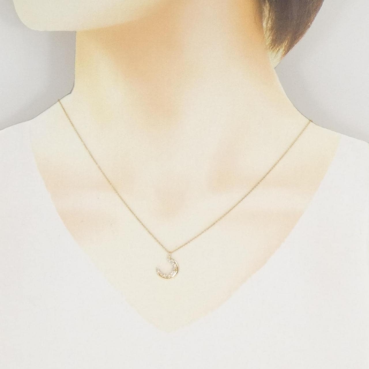 K18YG ムーン ダイヤモンド ネックレス 0.12CT