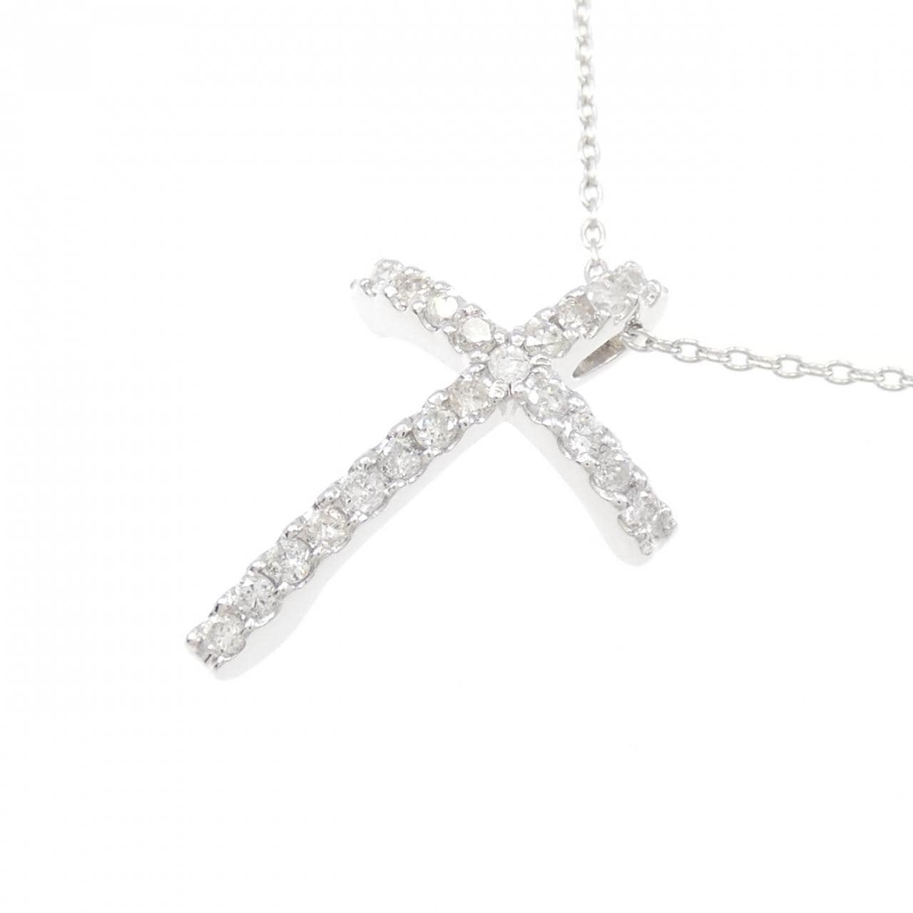 K18WG クロス ダイヤモンド ネックレス 0.21CT