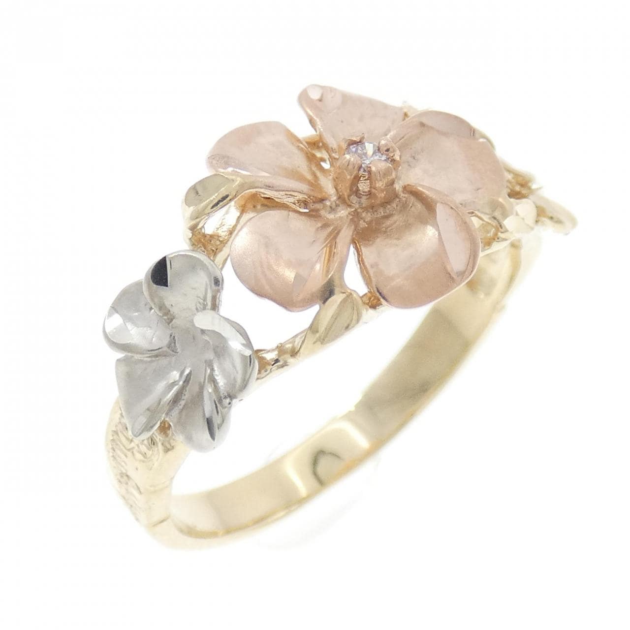 14Kスリーカラー フラワー ダイヤモンド リング