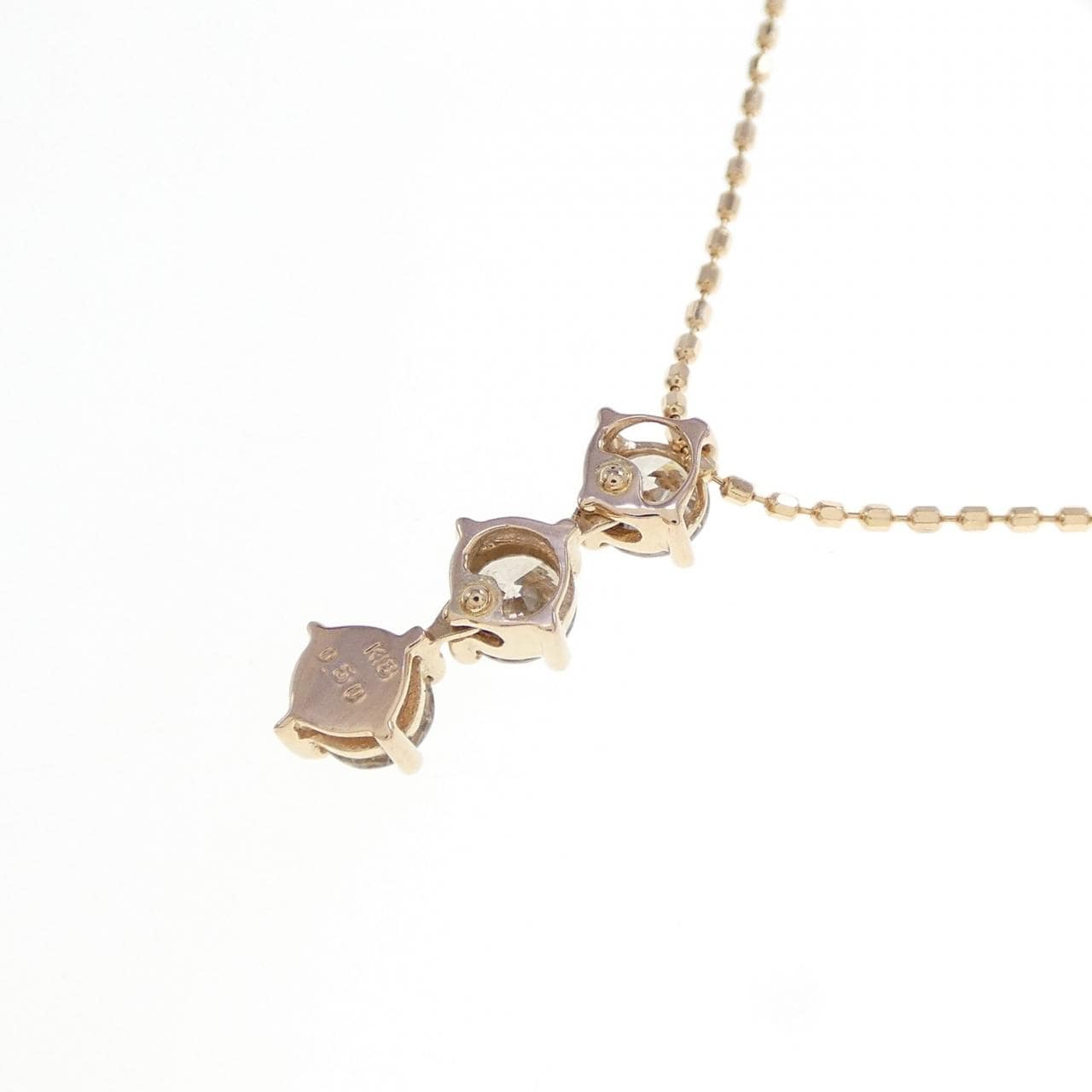 K18PG スリーストーン ダイヤモンド ネックレス 0.50CT