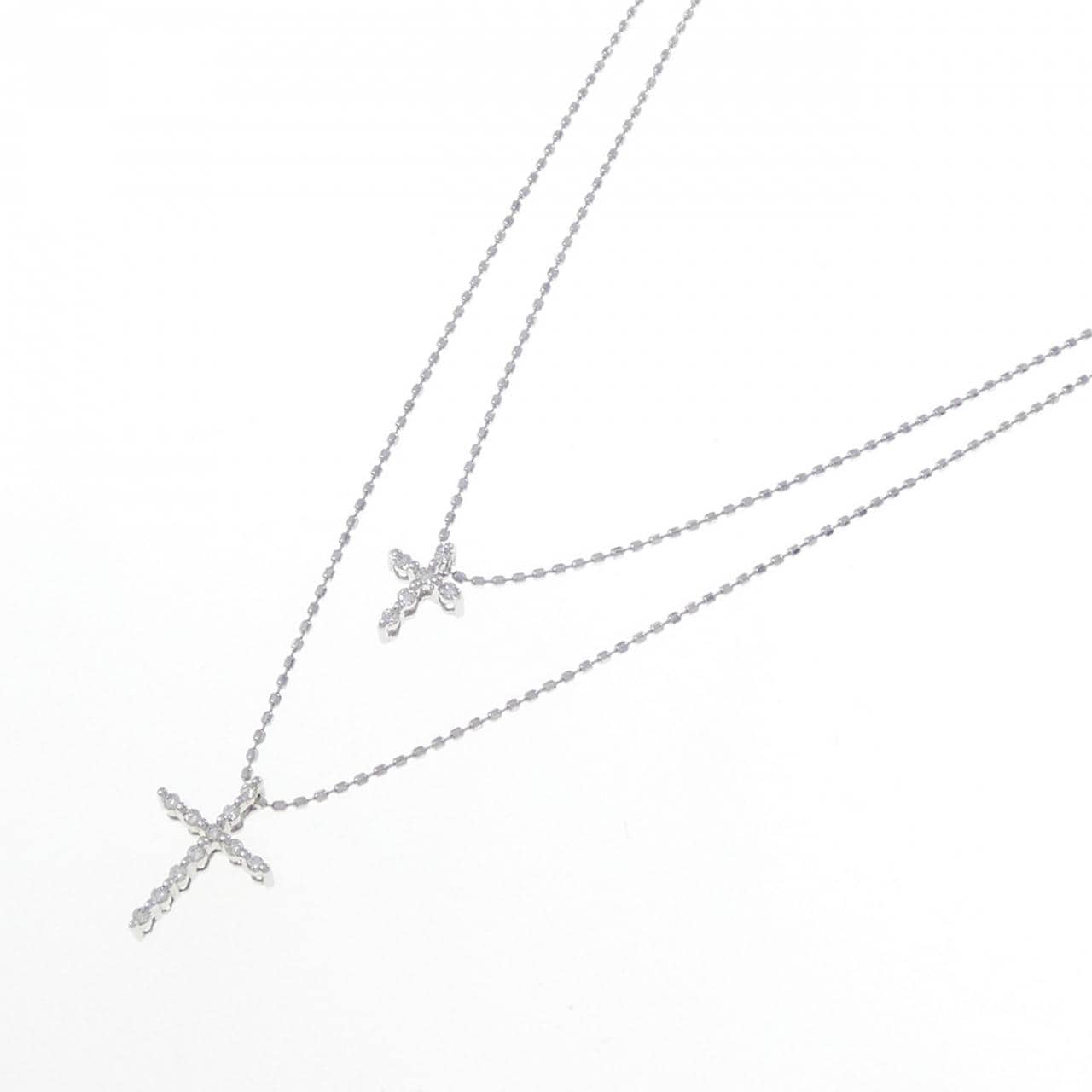 K18WG クロス ダイヤモンド ネックレス 0.05CT