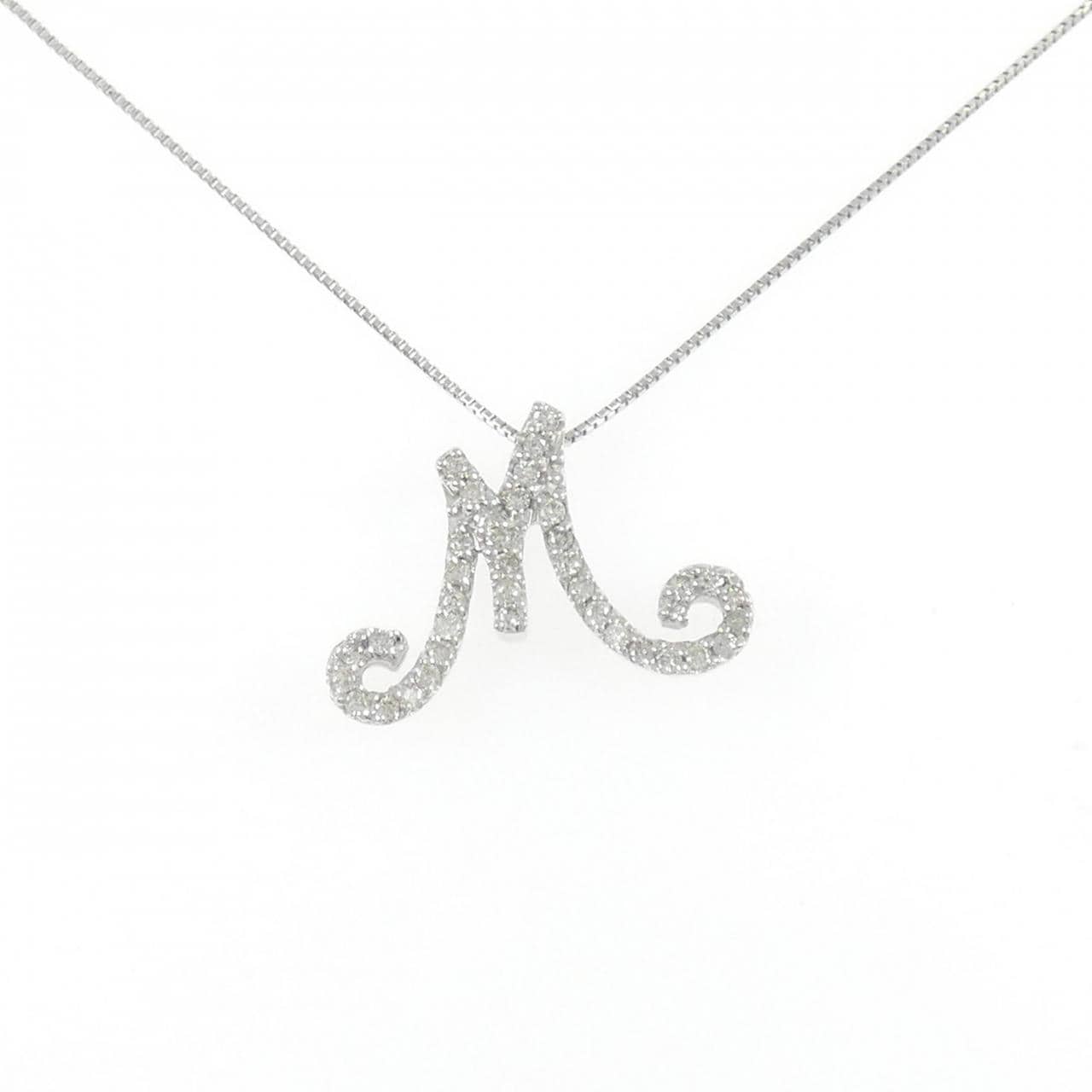 K18WG イニシャルM ダイヤモンド ネックレス 0.26CT