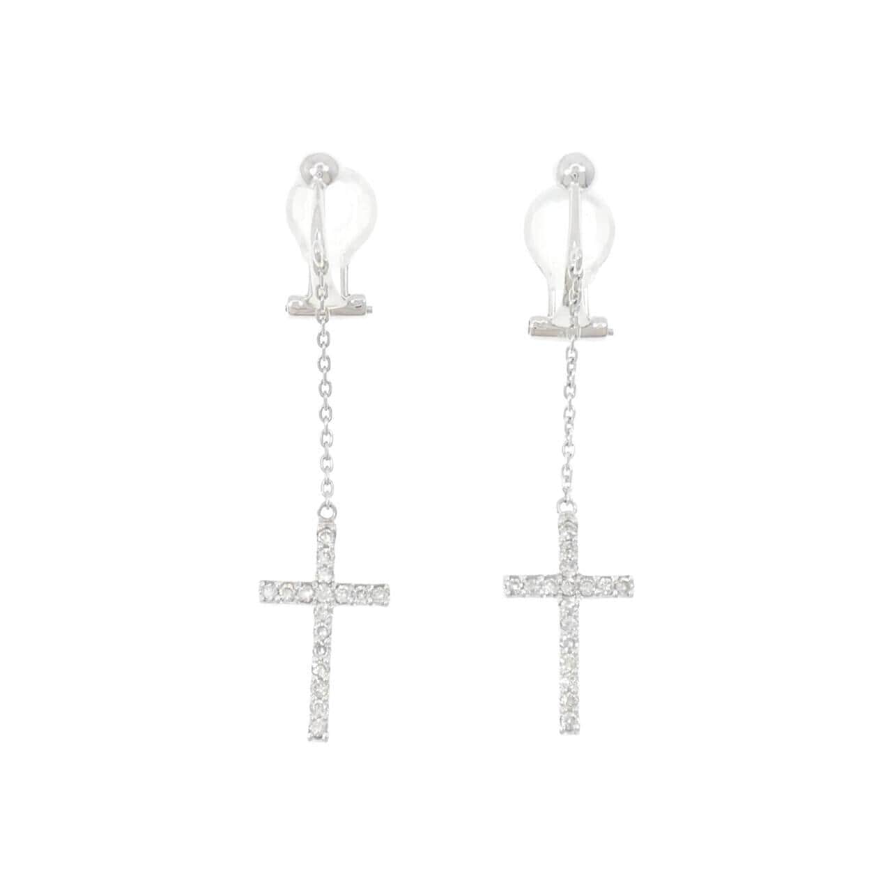 K18WG 十字形鑽石耳夹0.40克拉