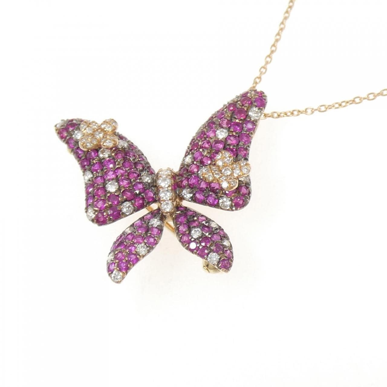 K18PG/K18BG バタフライ ルビー ネックレス 1.71CT