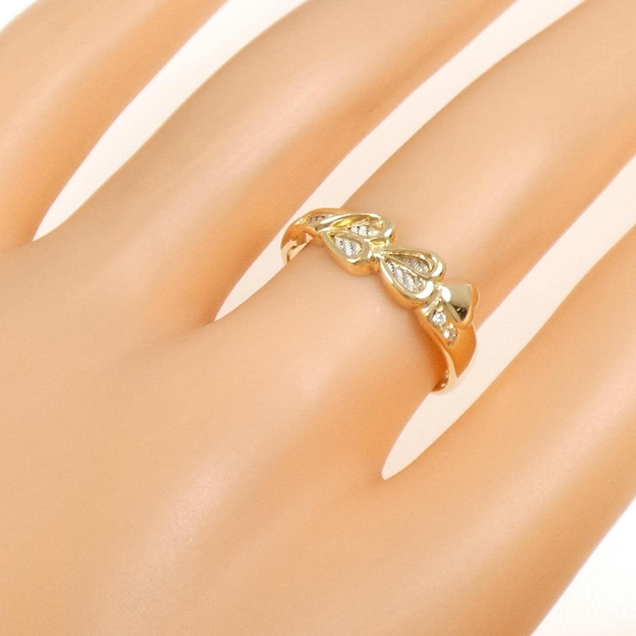 K18YG/PT900 ハート ダイヤモンド リング