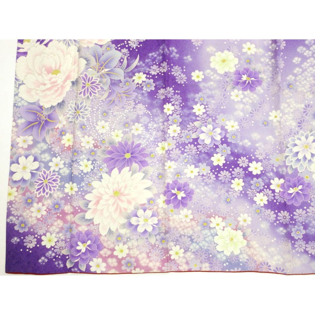 振袖　銀通しボカシ染　友禅銀彩加工　刺繍入り