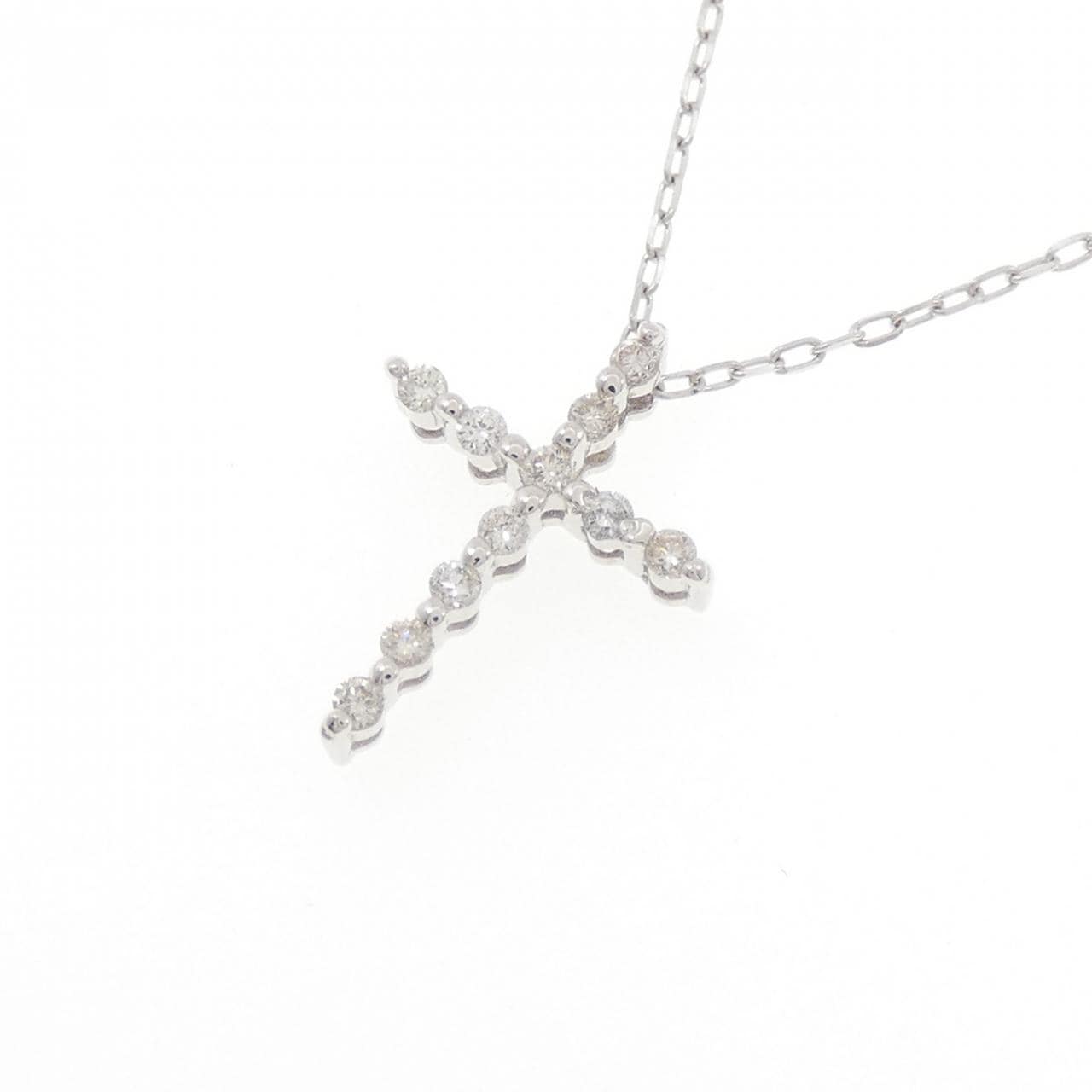 K18WG クロス ダイヤモンド ネックレス 0.15CT