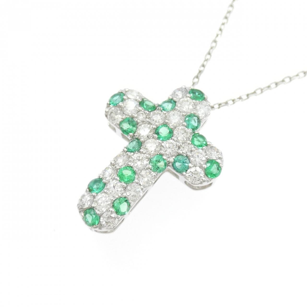 PT900/PT850 クロス エメラルド ネックレス 0.37CT