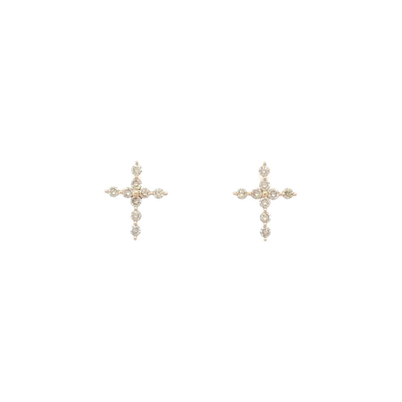 K18PG クロス ダイヤモンド ピアス 0.36CT