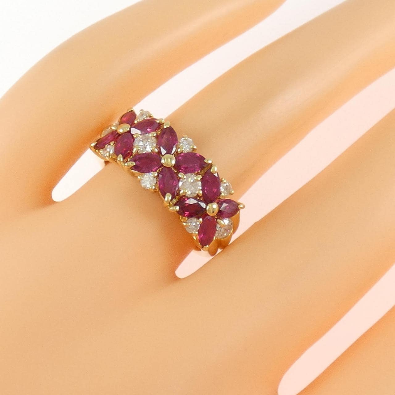 K18YG フラワー ルビー リング 1.73CT