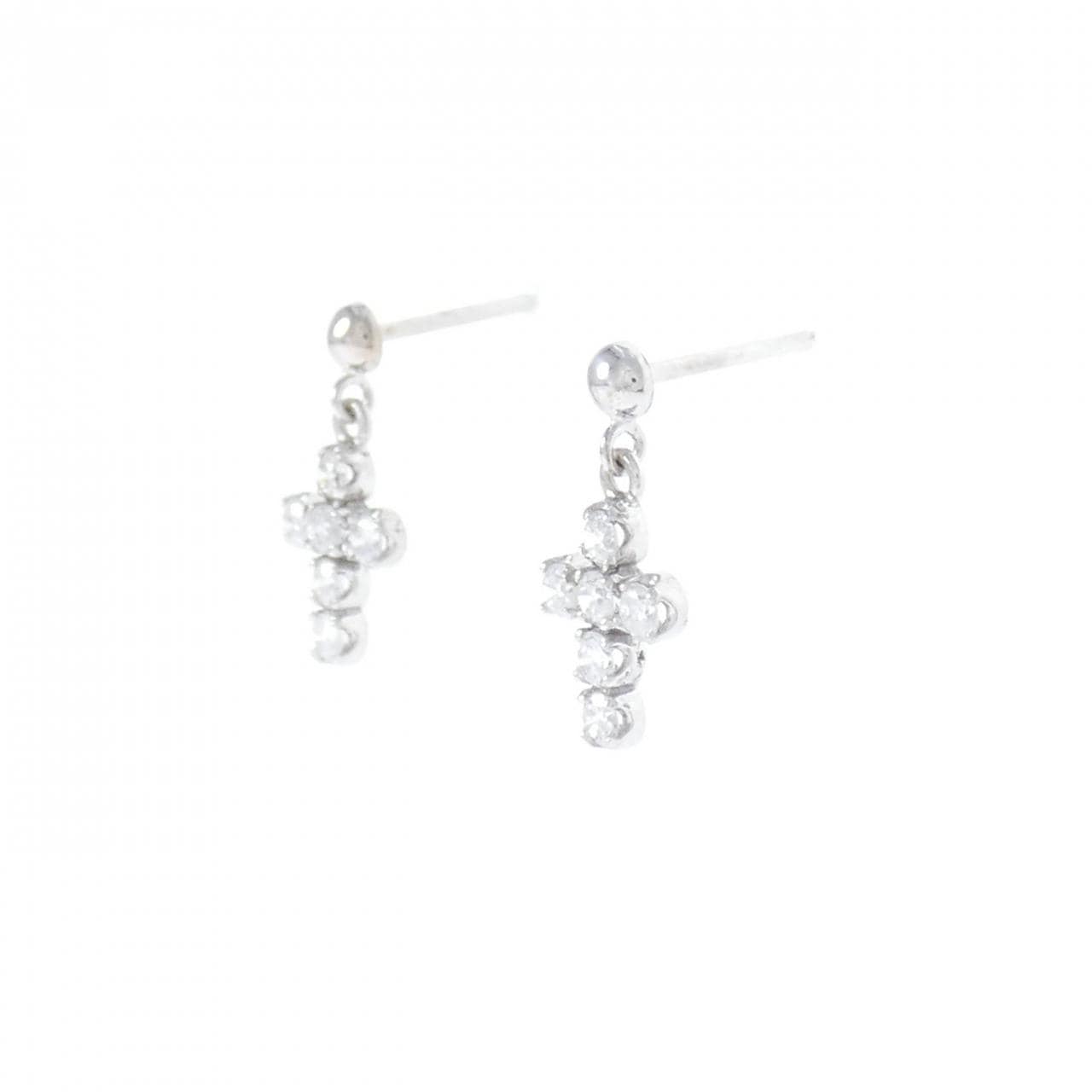 K18WG クロス ダイヤモンド ピアス 0.30CT