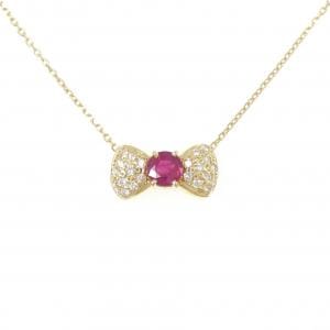 K18YG リボン ルビー ネックレス