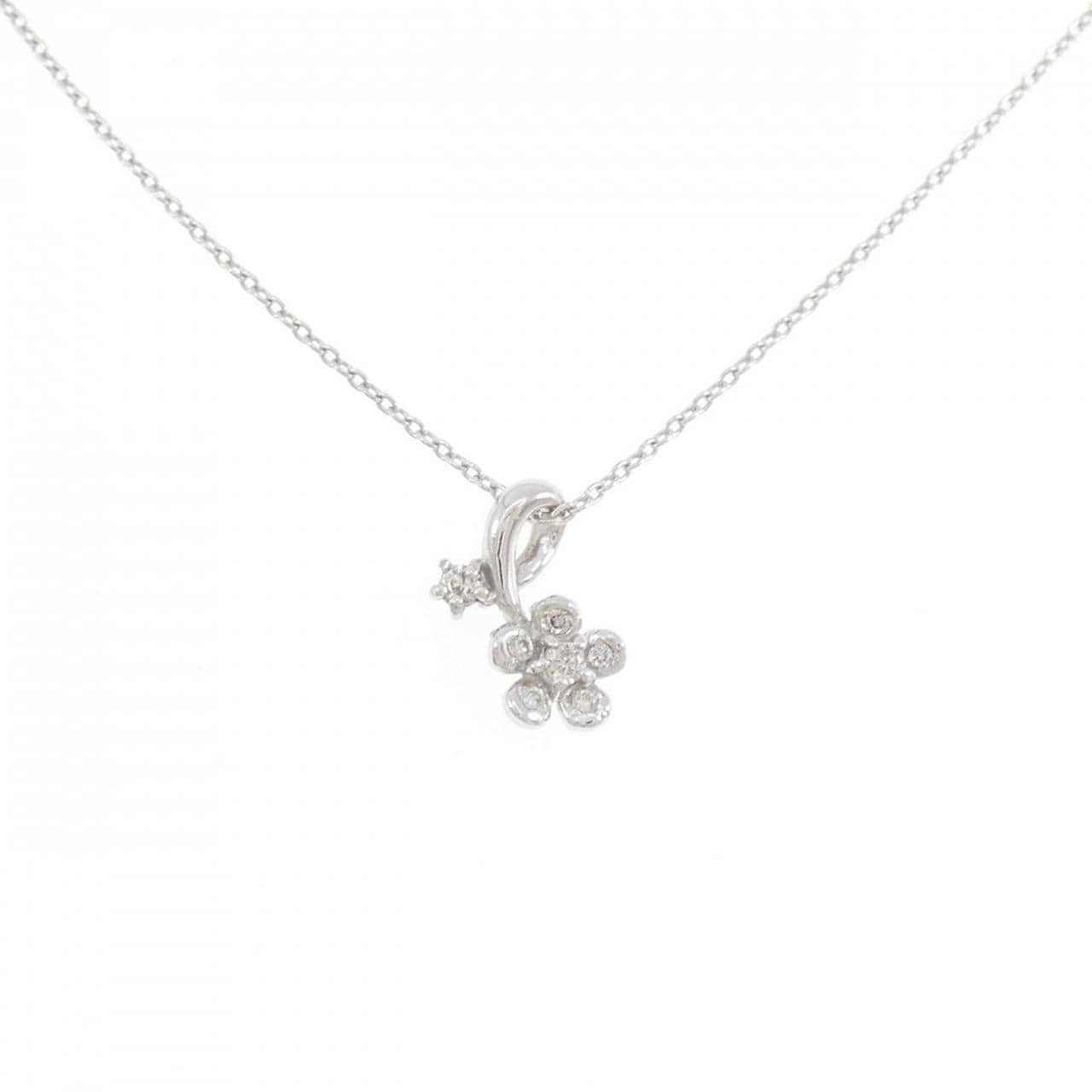 K18WG フラワー ダイヤモンド ネックレス 0.05CT